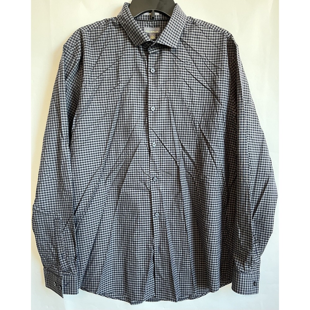 Calibrate Mens XL Dress Shirt Black Gray Plaid Button Down Long Sleeve